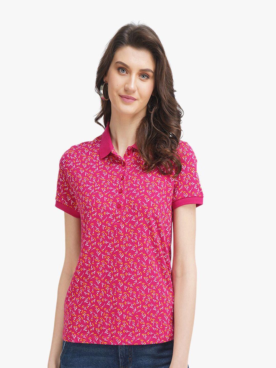 united colors of benetton women pink printed polo collar t-shirt