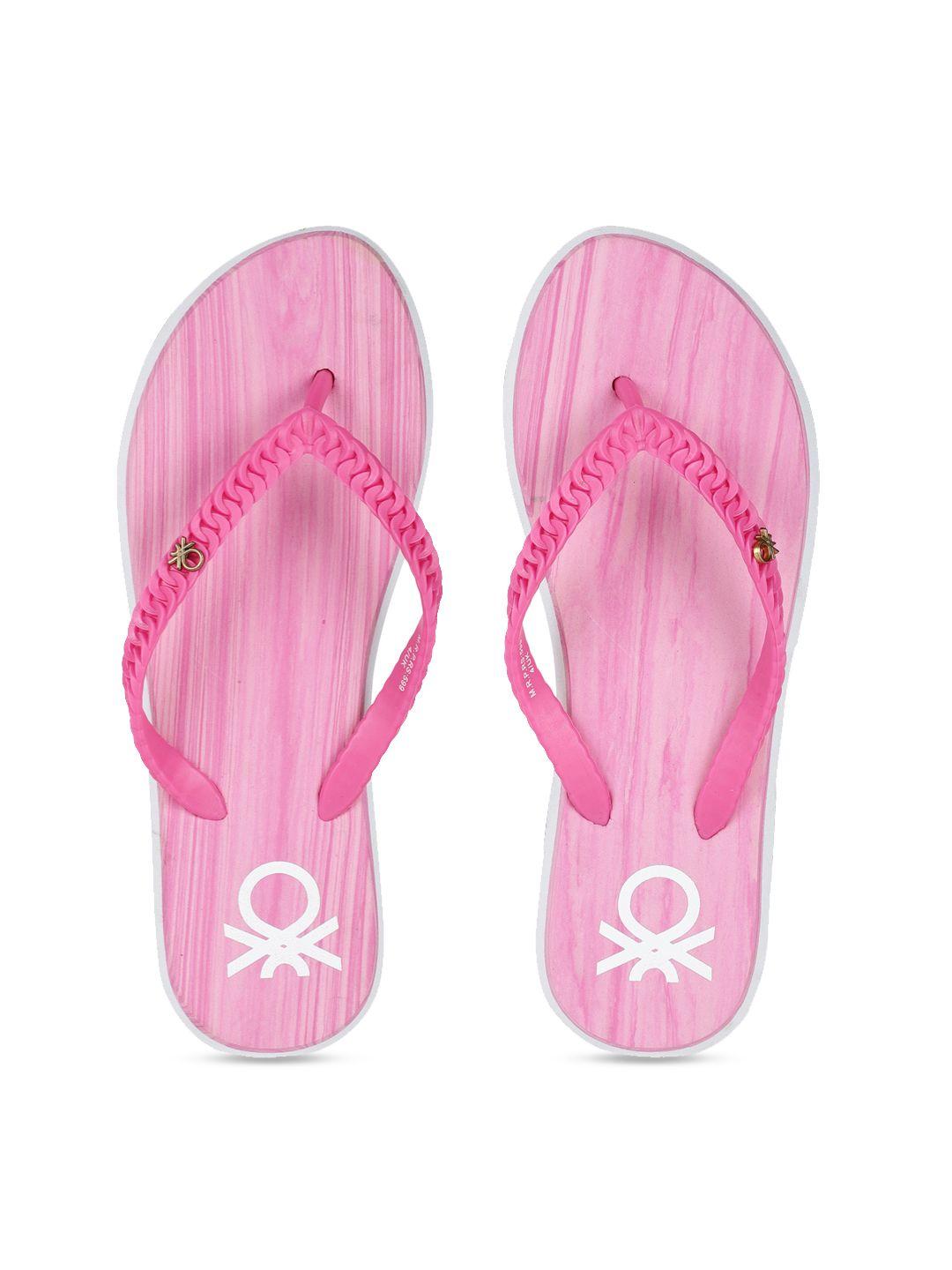 united colors of benetton women pink printed thong flip-flops