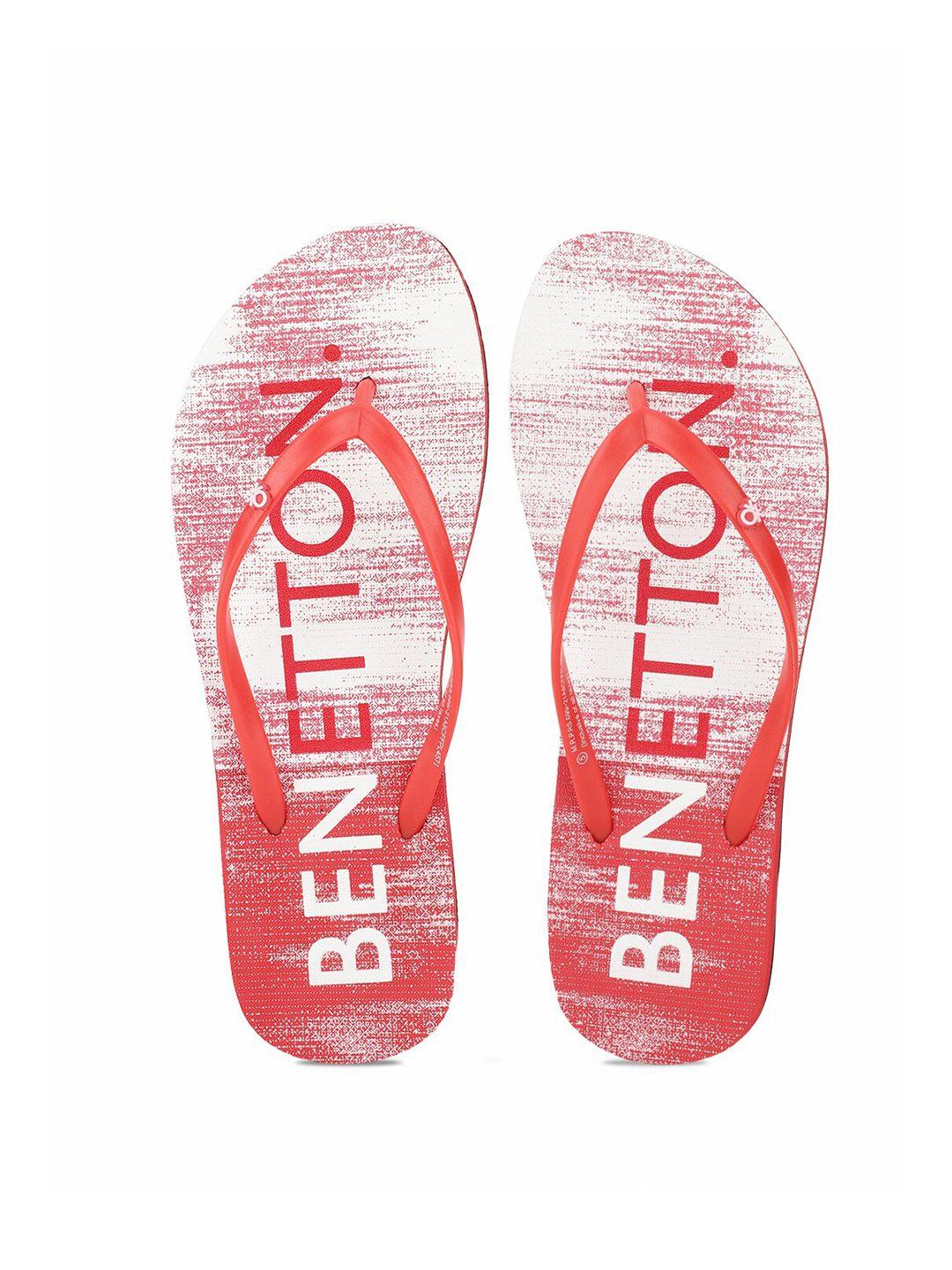 united colors of benetton women red & white self design thong flip-flops