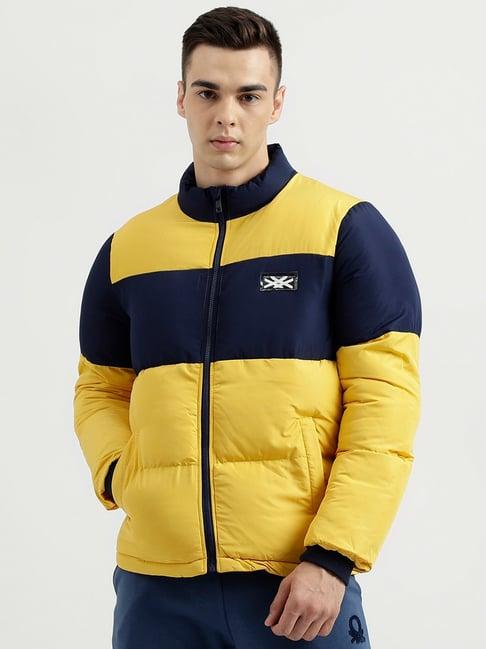 united colors of benetton yellow & navy regular fit puffer jacket