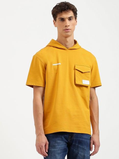 united colors of benetton yellow boxy fit hooded t-shirt