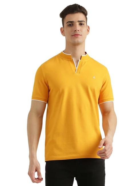 united colors of benetton yellow regular fit mandarin collar t-shirt
