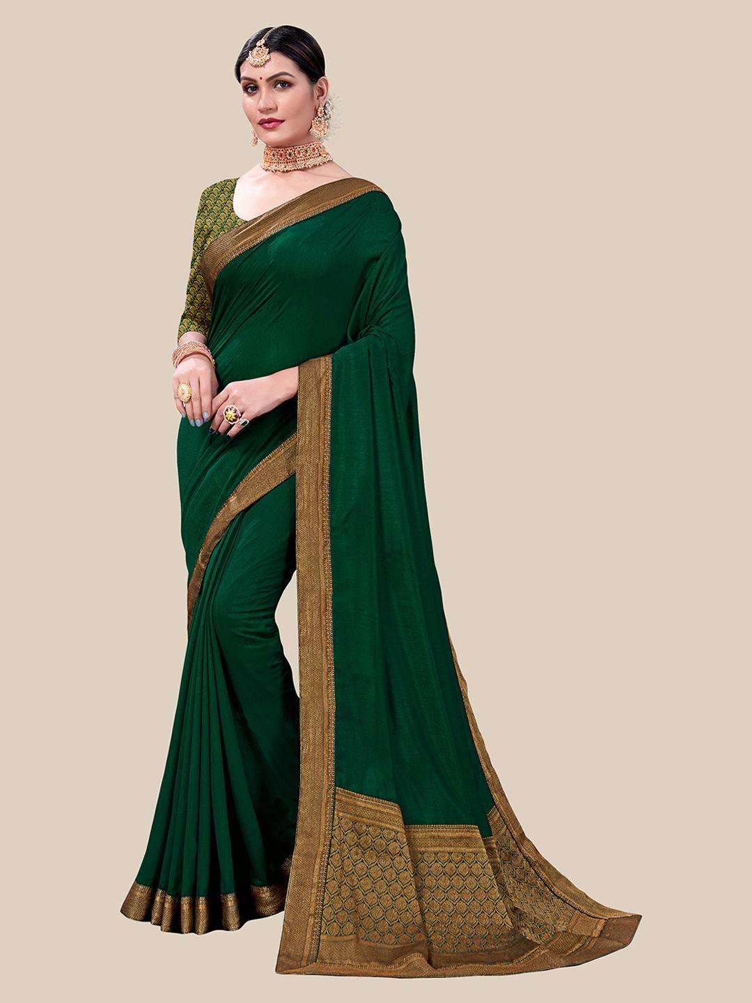 united liberty green & gold-toned woven design art silk saree