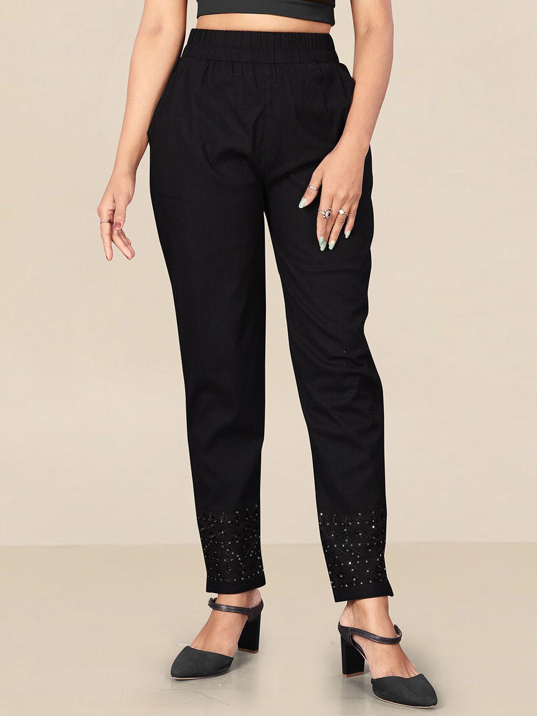 united liberty women black relaxed easy wash pleated trousers