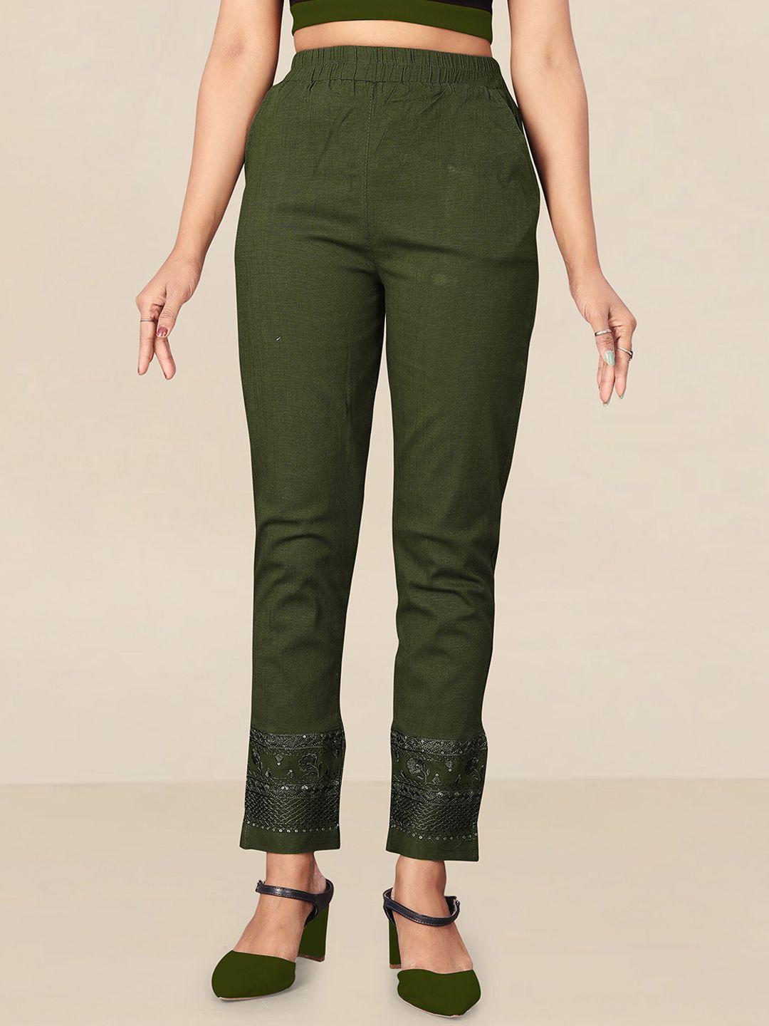 united liberty women olive green relaxed easy wash cotton trousers