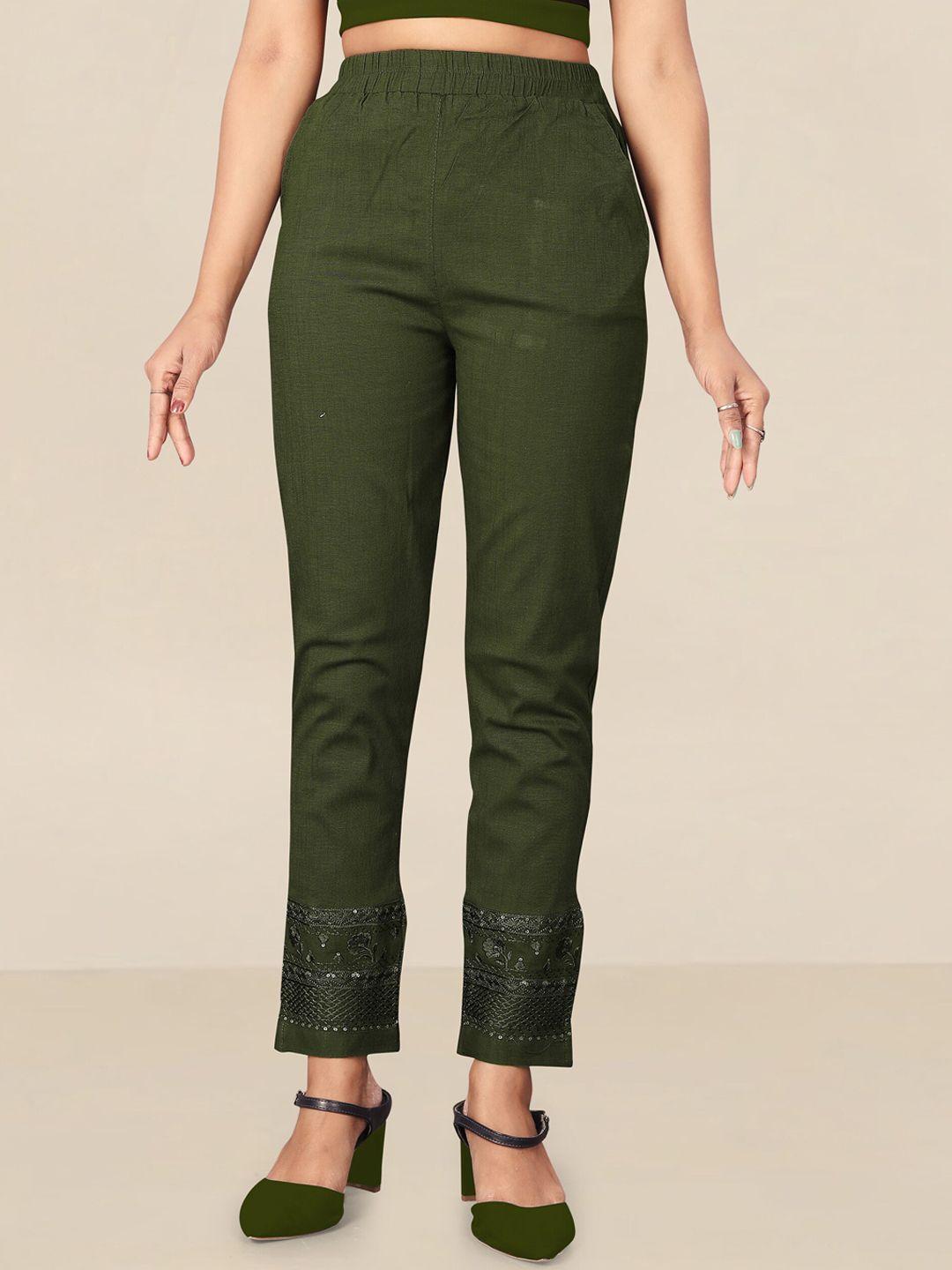 united liberty women olive green relaxed easy wash regular fit trousers