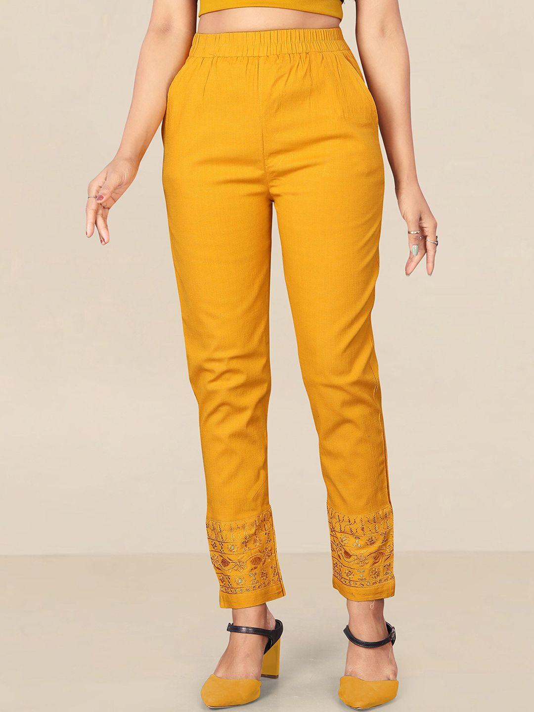 united liberty women yellow relaxed easy wash trousers