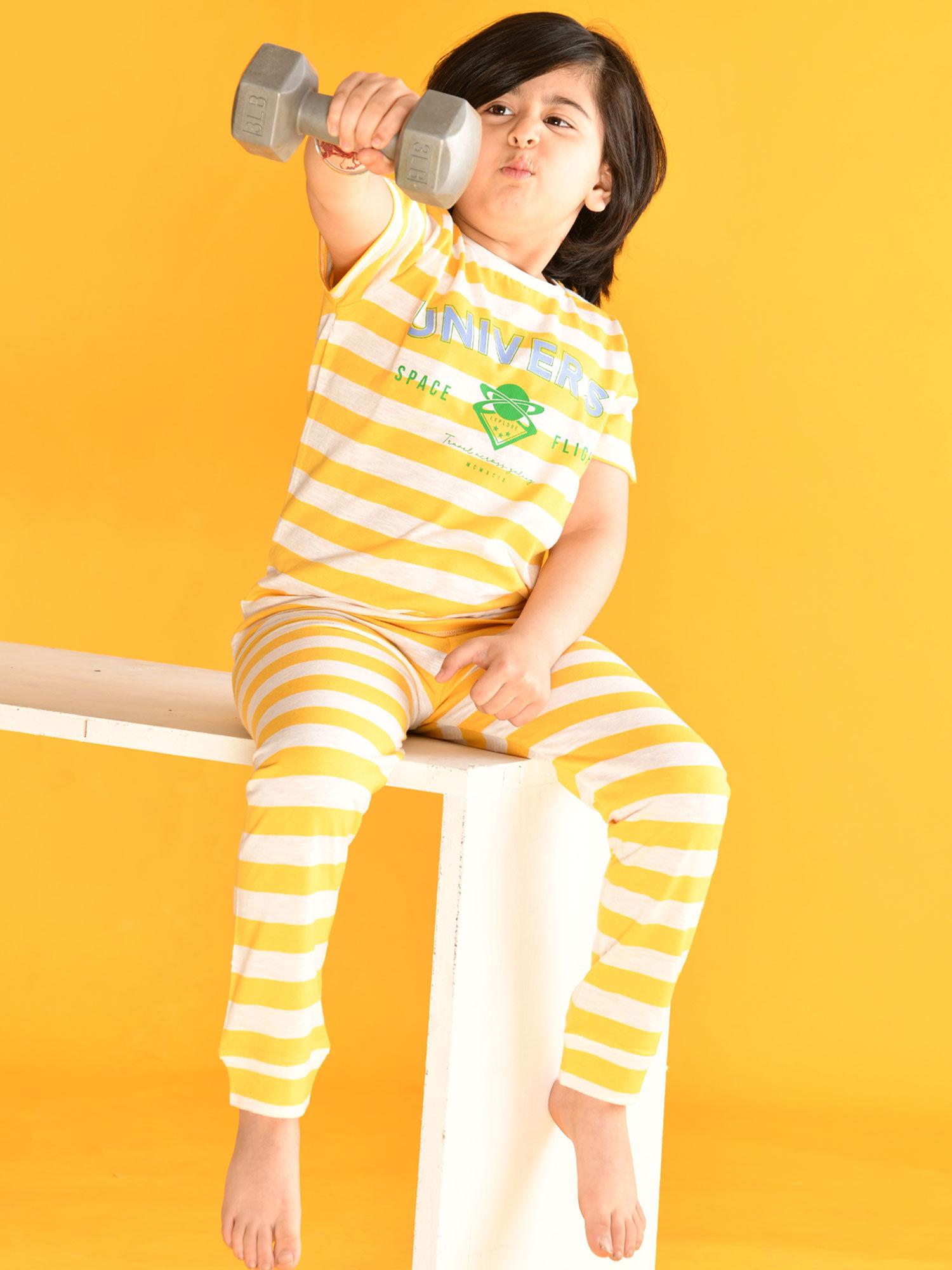 universe striped 100% cotton pyjama - yellow (set of 2)