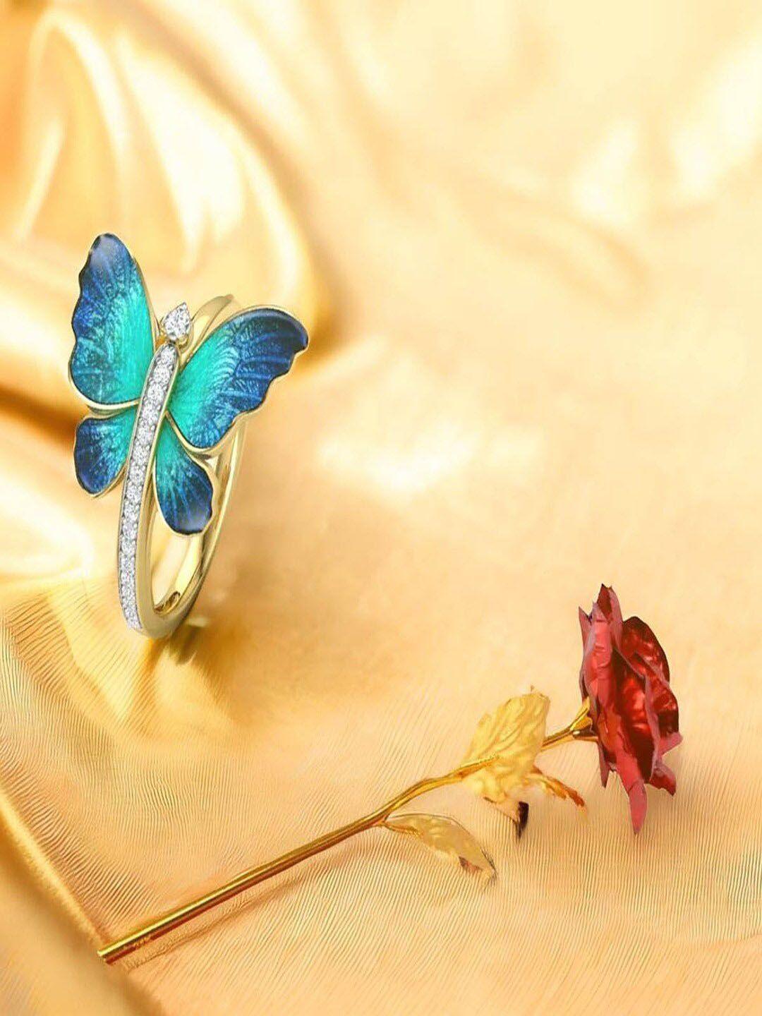 university trendz set of 2 gold-plated butterfly ring & rose set