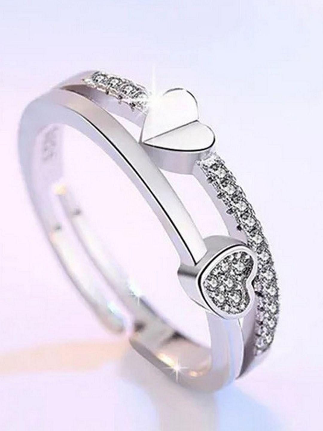 university trendz silver-plated double heart shape ring with velvet rose box