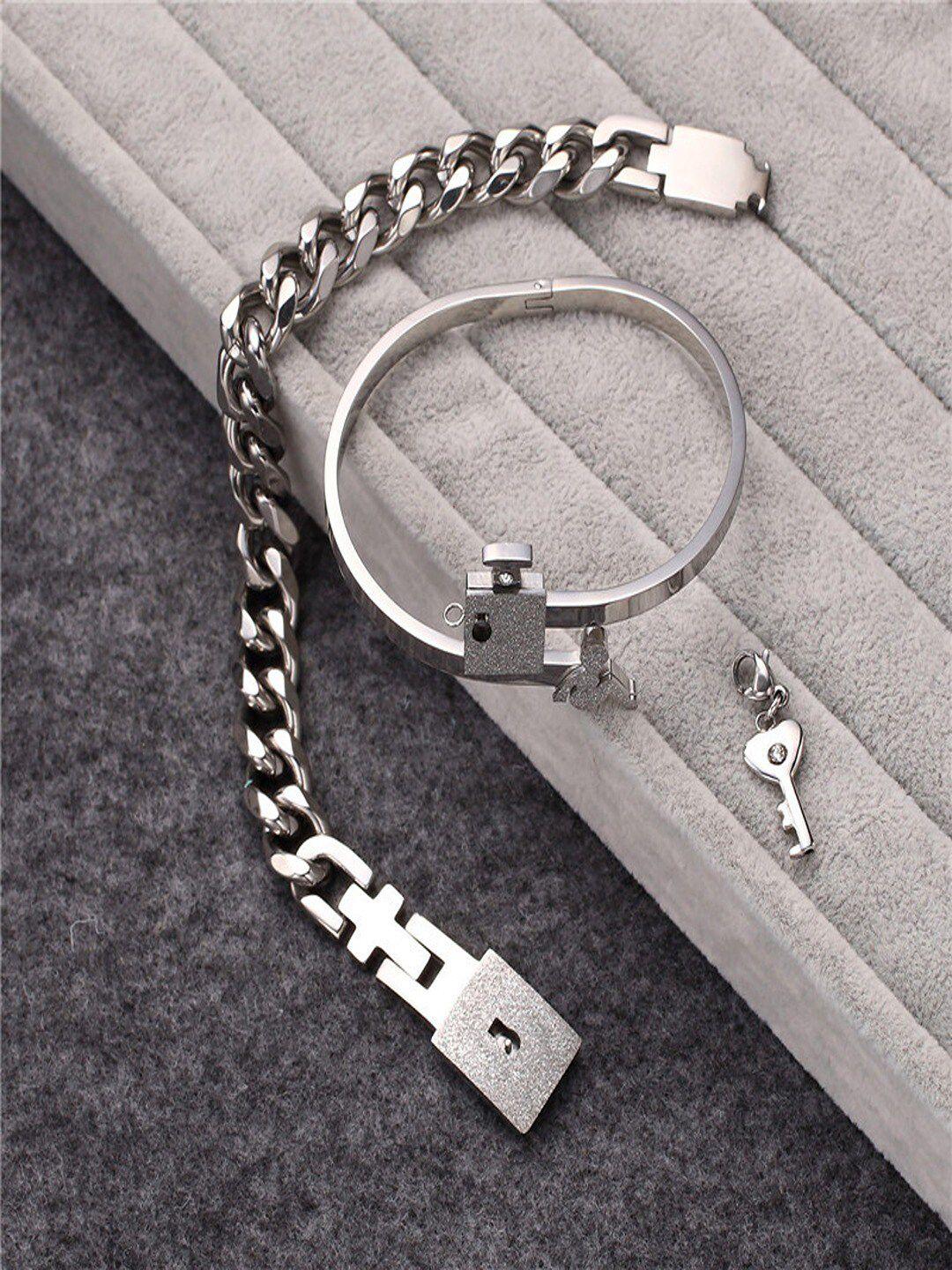 university trendz silver-plated his and hers lock and key couple bracelets