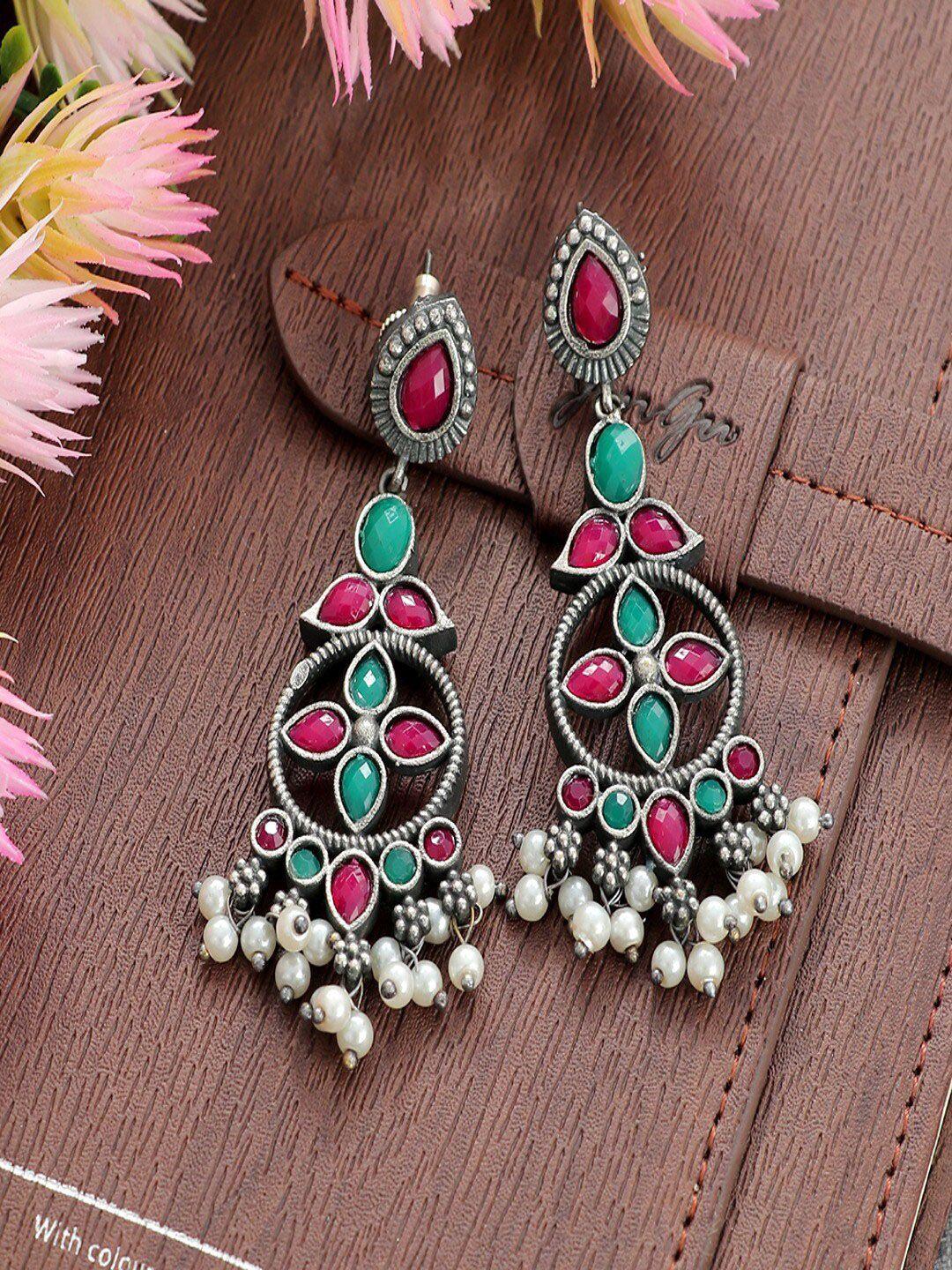 university trendz silver-plated stone-studded classic drop earrings