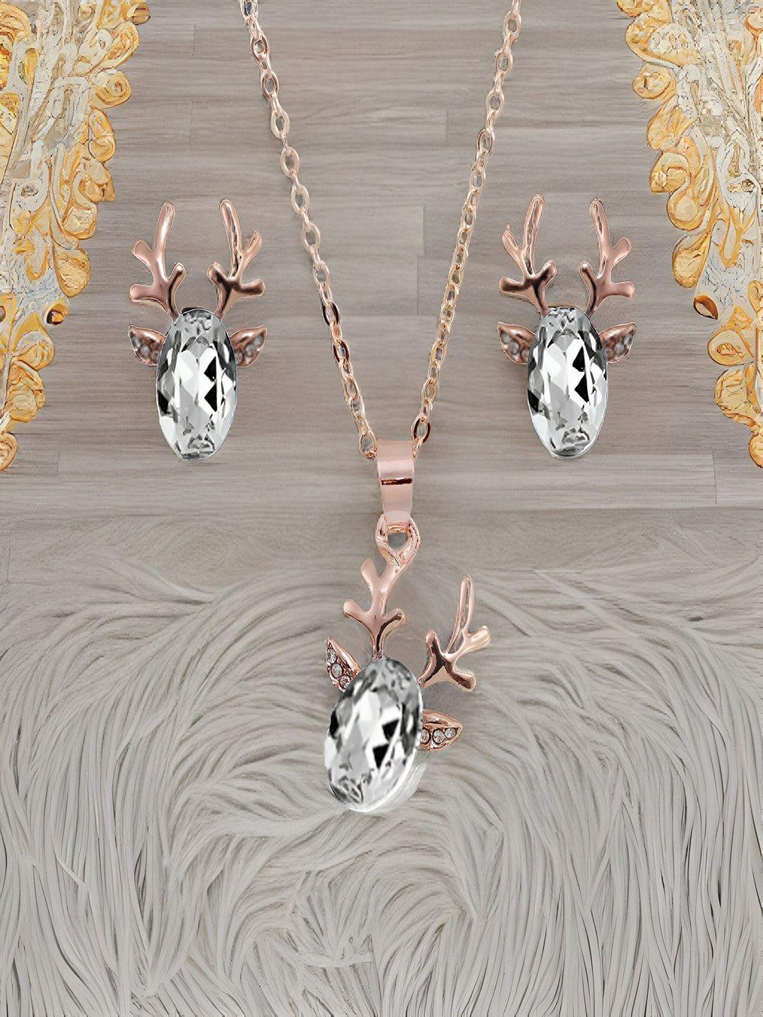 university trendz gold-plated crystal-studded deer design jewellery set