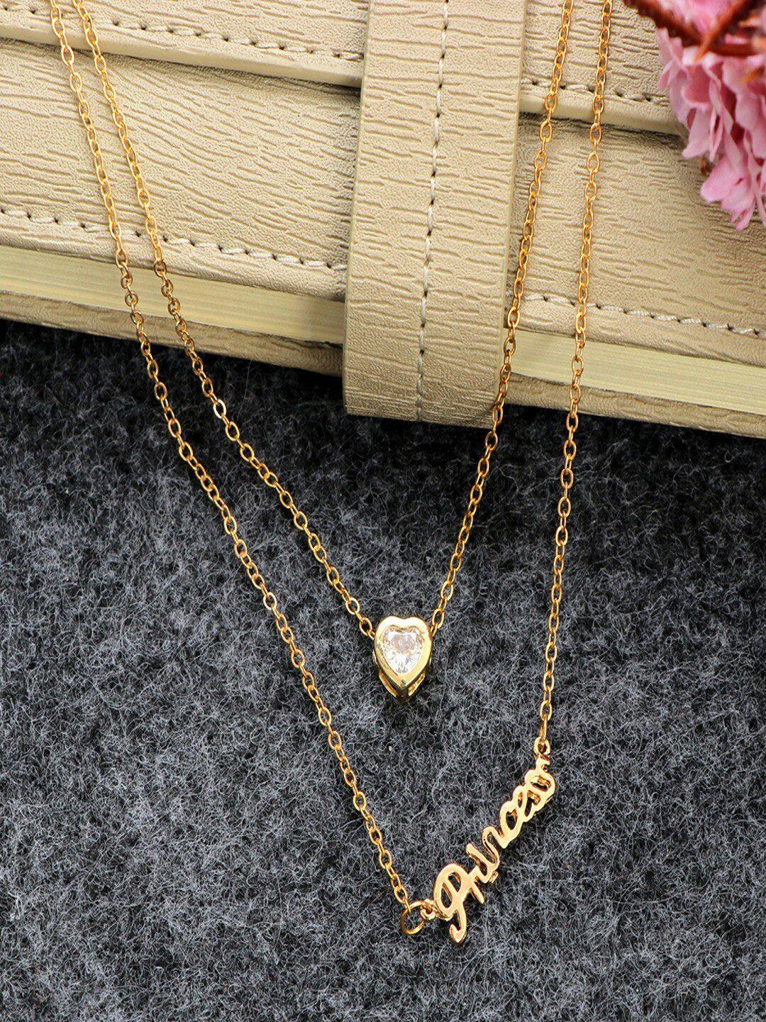 university trendz gold-plated princess name letter stone studded layered necklace