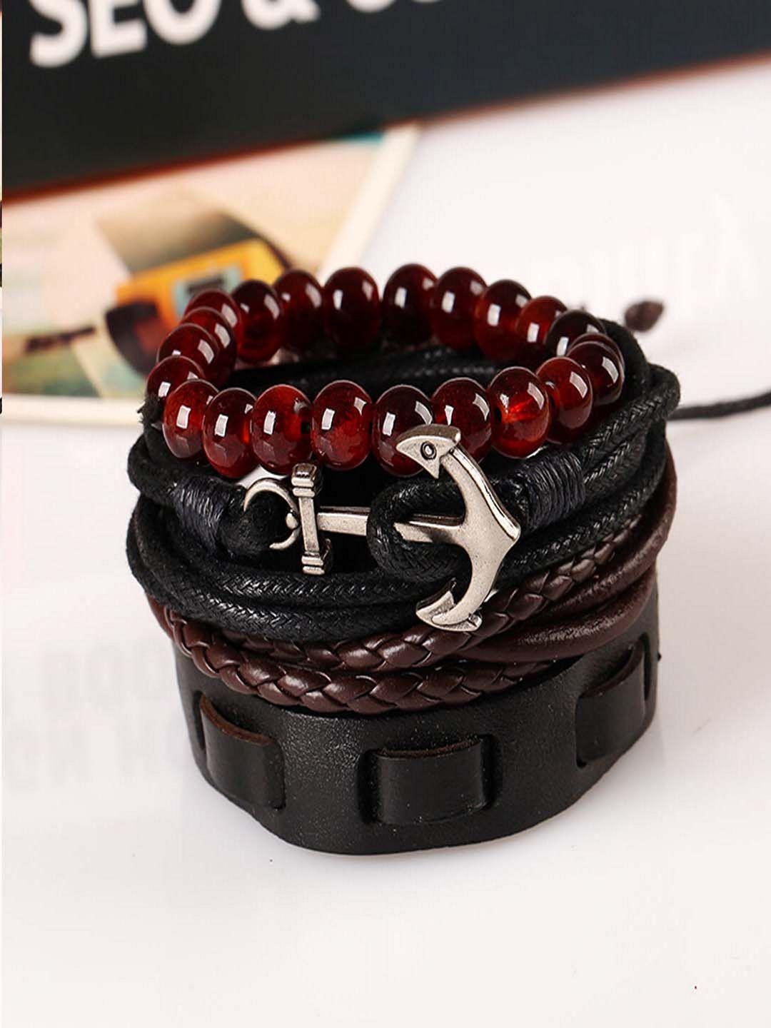 university trendz men 4 brown & black leather multistrand bracelet