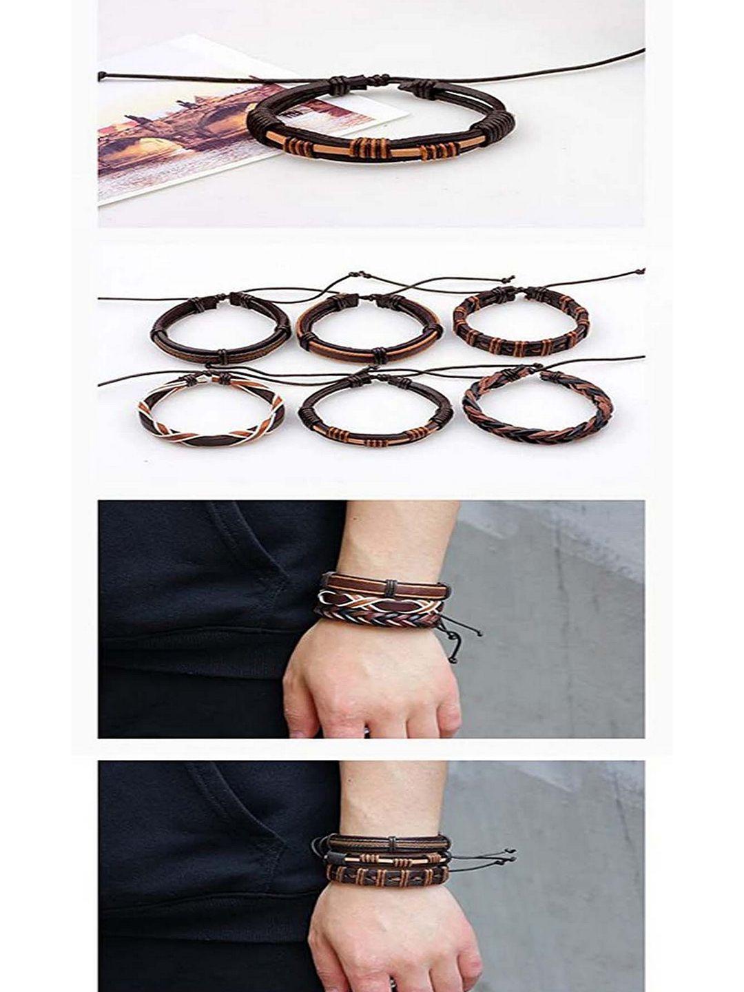 university trendz men 6 brown & red leather multistrand bracelet