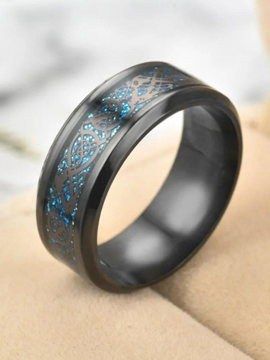 university trendz men rhodium-plated blue finger ring