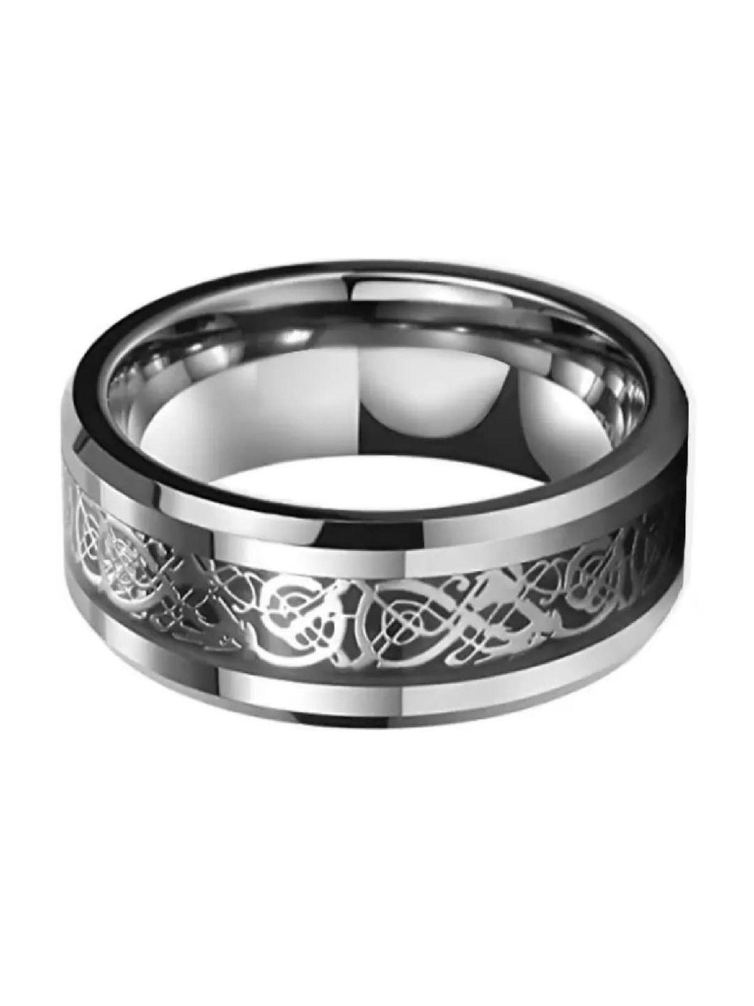 university trendz men rhodium-plated dragon design finger ring