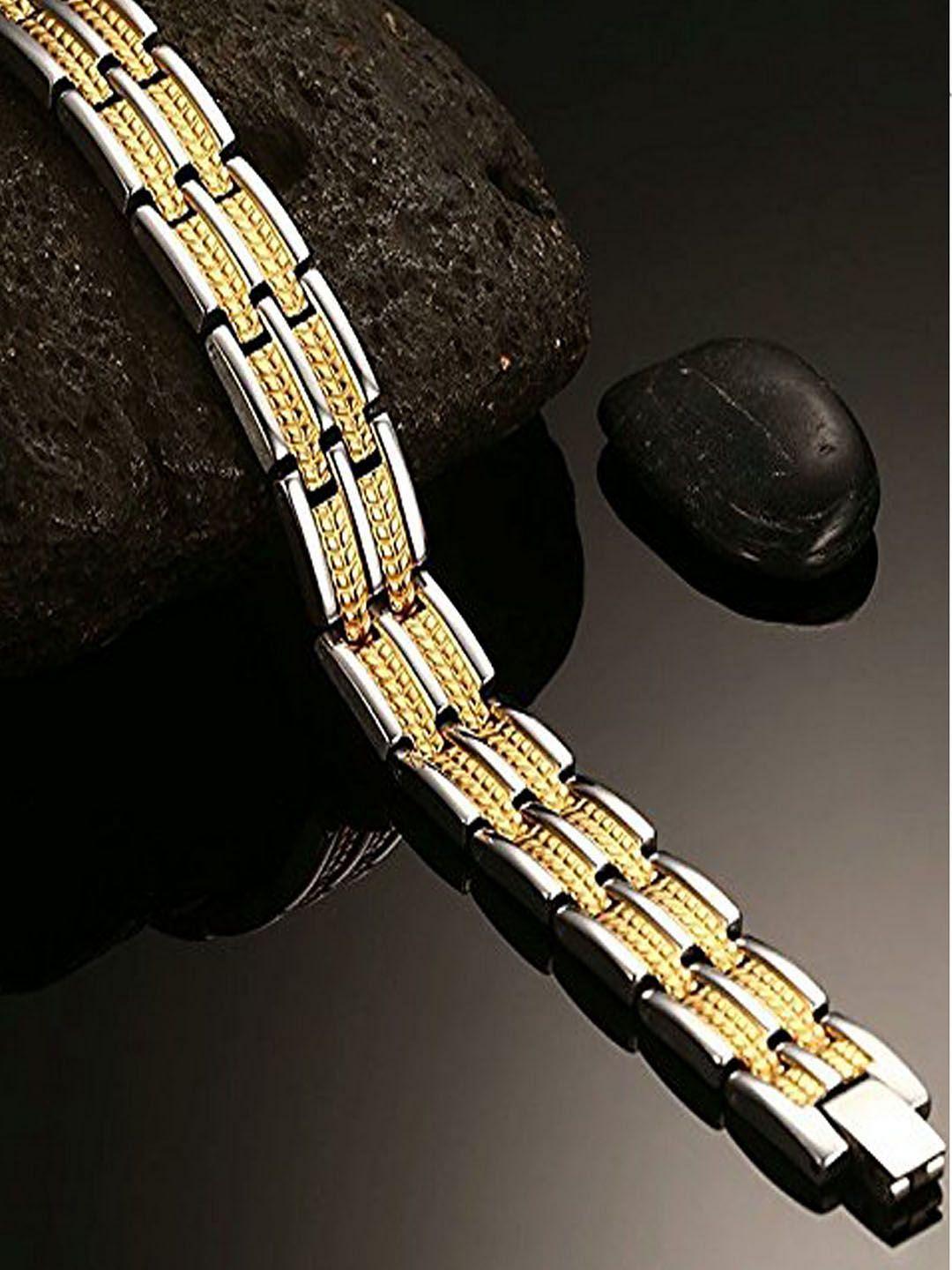 university trendz men silver-toned & gold-toned silver-plated link bracelet