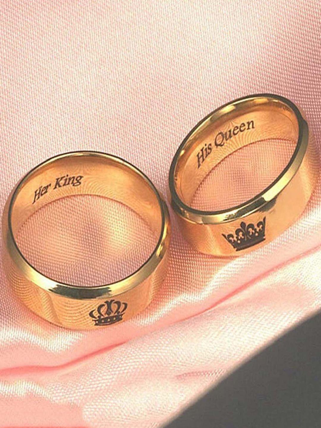 university trendz pack of 2 gold-plated gold-toned king/queen couple finger ring