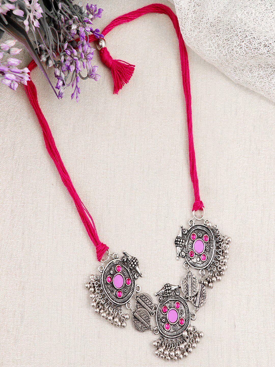 university trendz pink & silver-toned silver-plated handcrafted necklace