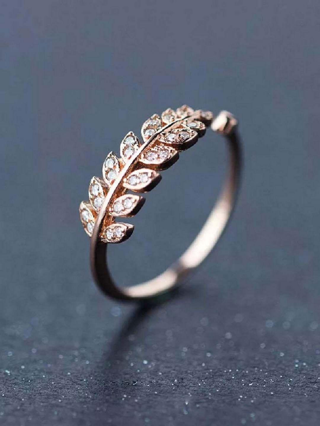 university trendz rose gold-plated cz studded adjustable finger ring