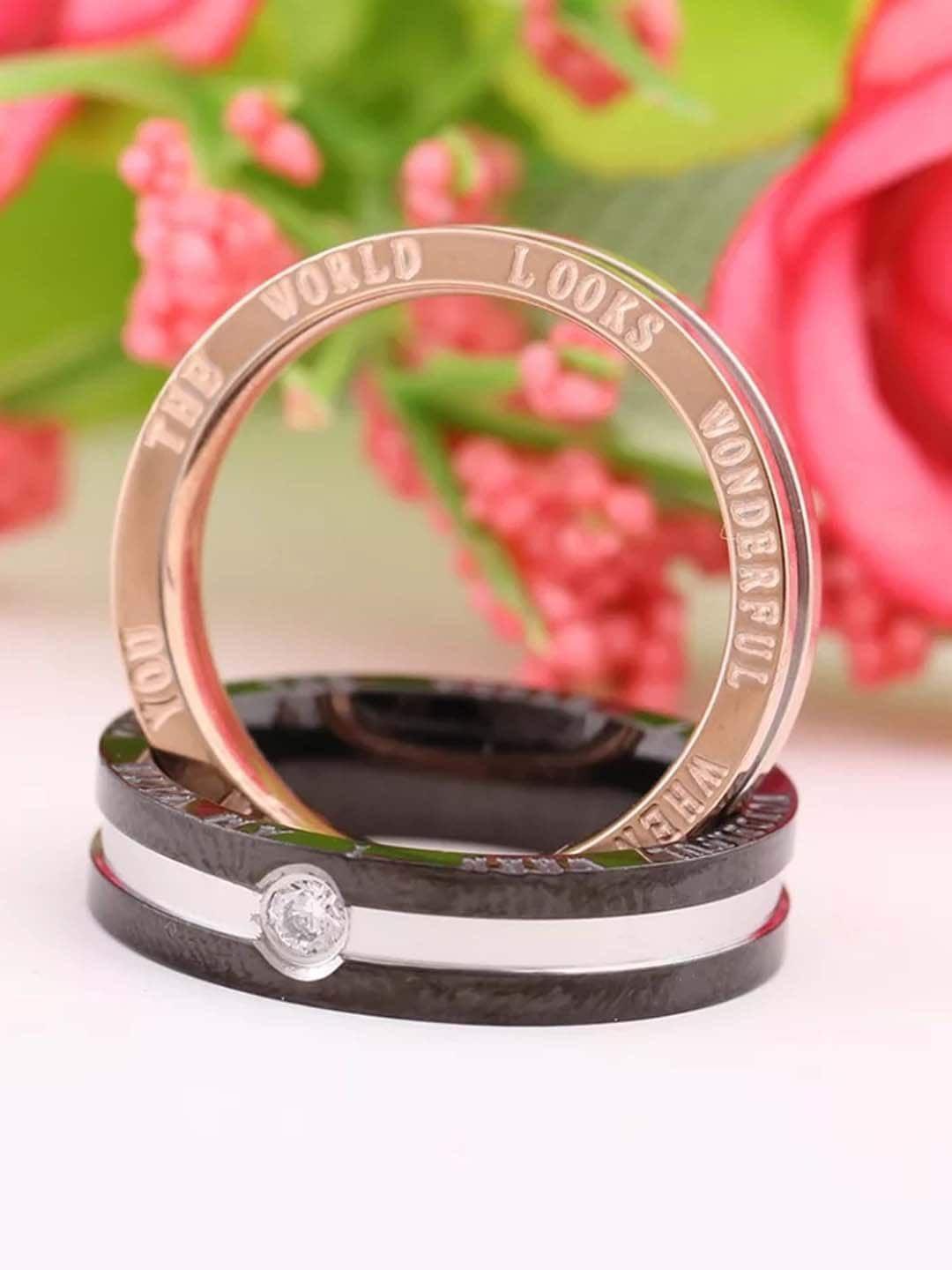 university trendz rose-gold-plated white cubic zirconia -studded couple ring