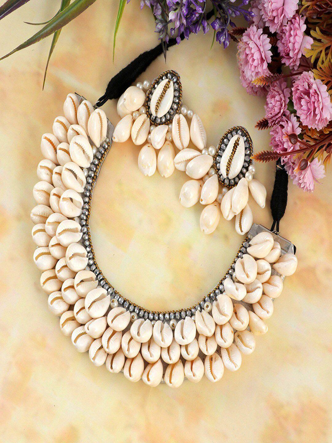 university trendz sea shell beaded choker jewellery set