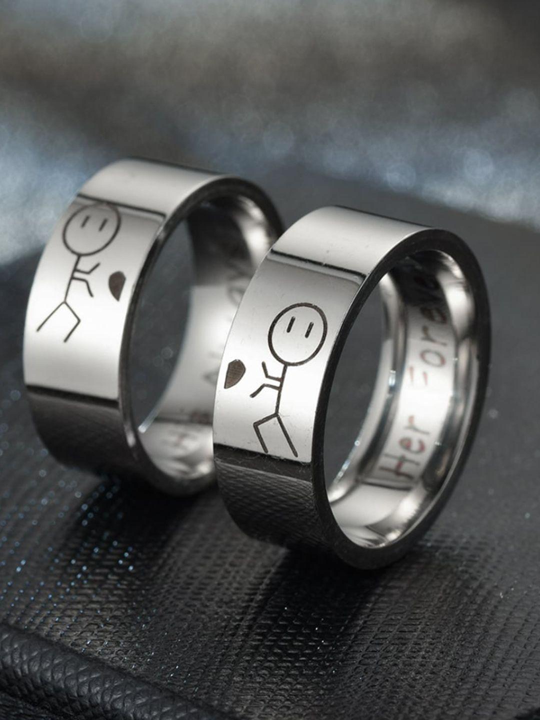 university trendz set of 2 rhodium-plated designed couple finger rings