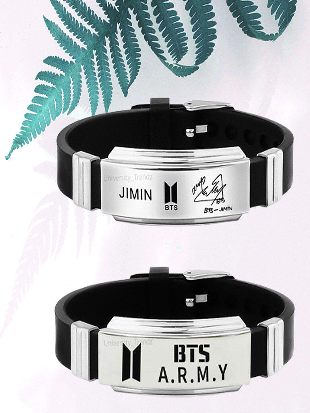 university trendz set of 2 silver-plated bts army & jimin signature wraparound bracelet