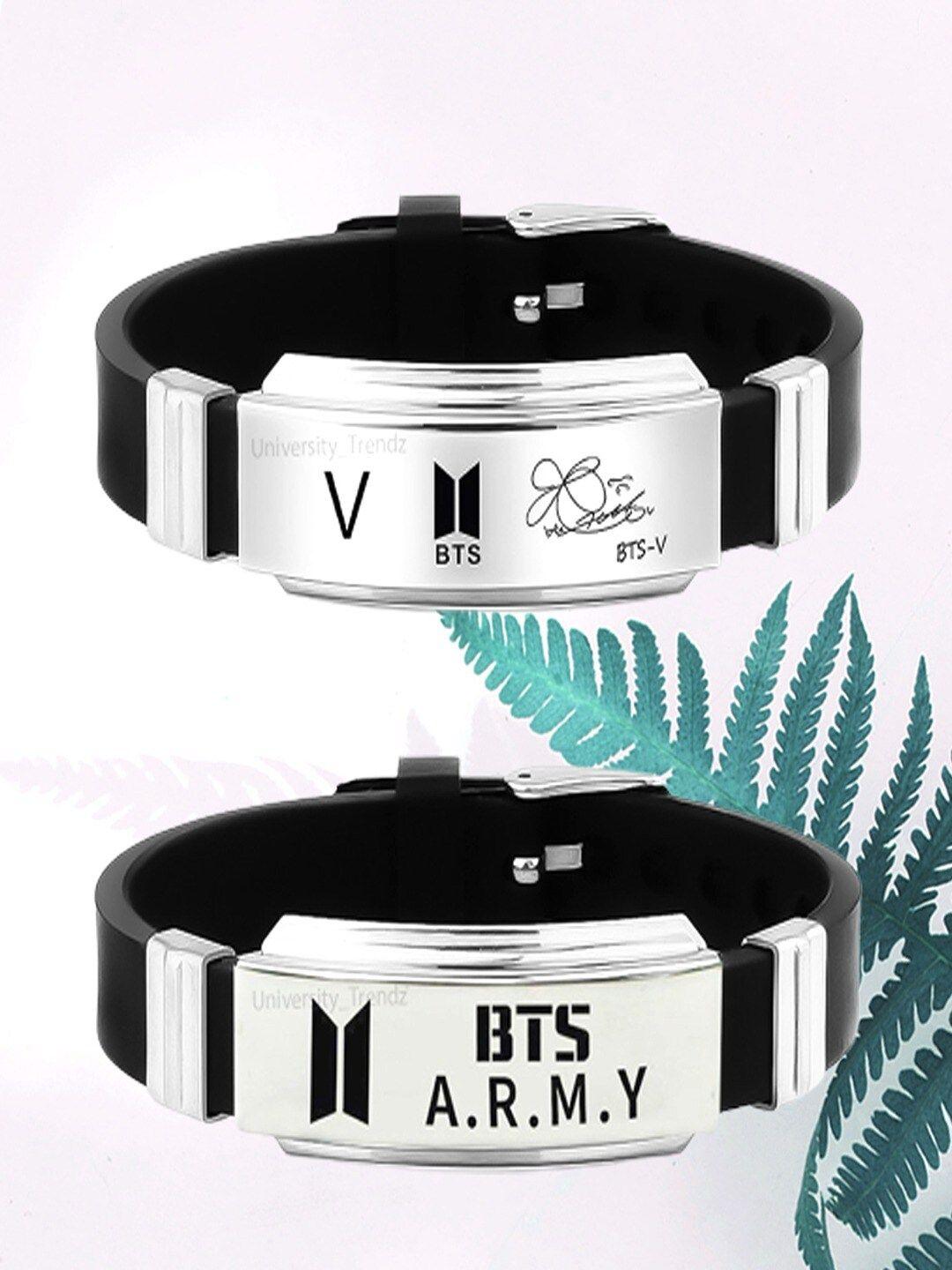 university trendz set of 2 silver-plated bts army wraparound bracelets