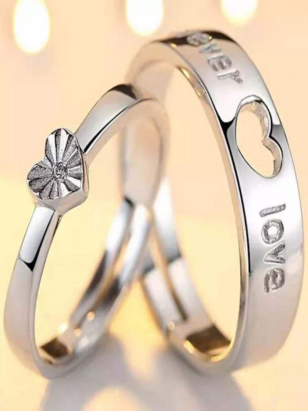 university trendz set of 2 silver-plated white cz-studded couple finger ring