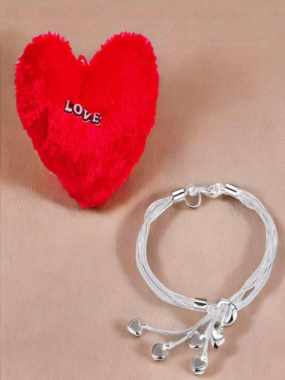 university trendz silver-plated link bracelet with heart pillow