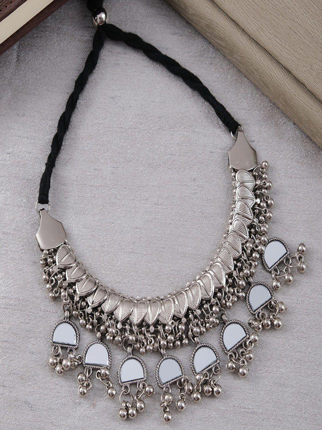university trendz silver-plated oxidized layered necklace