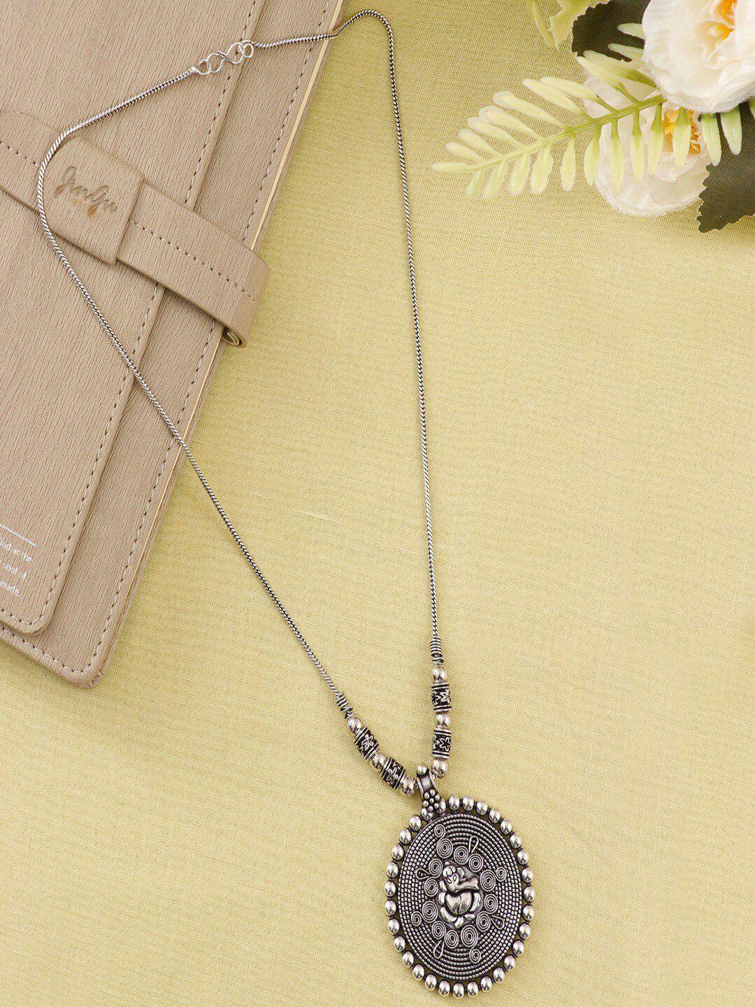 university trendz silver-toned silver-plated oxidised necklace