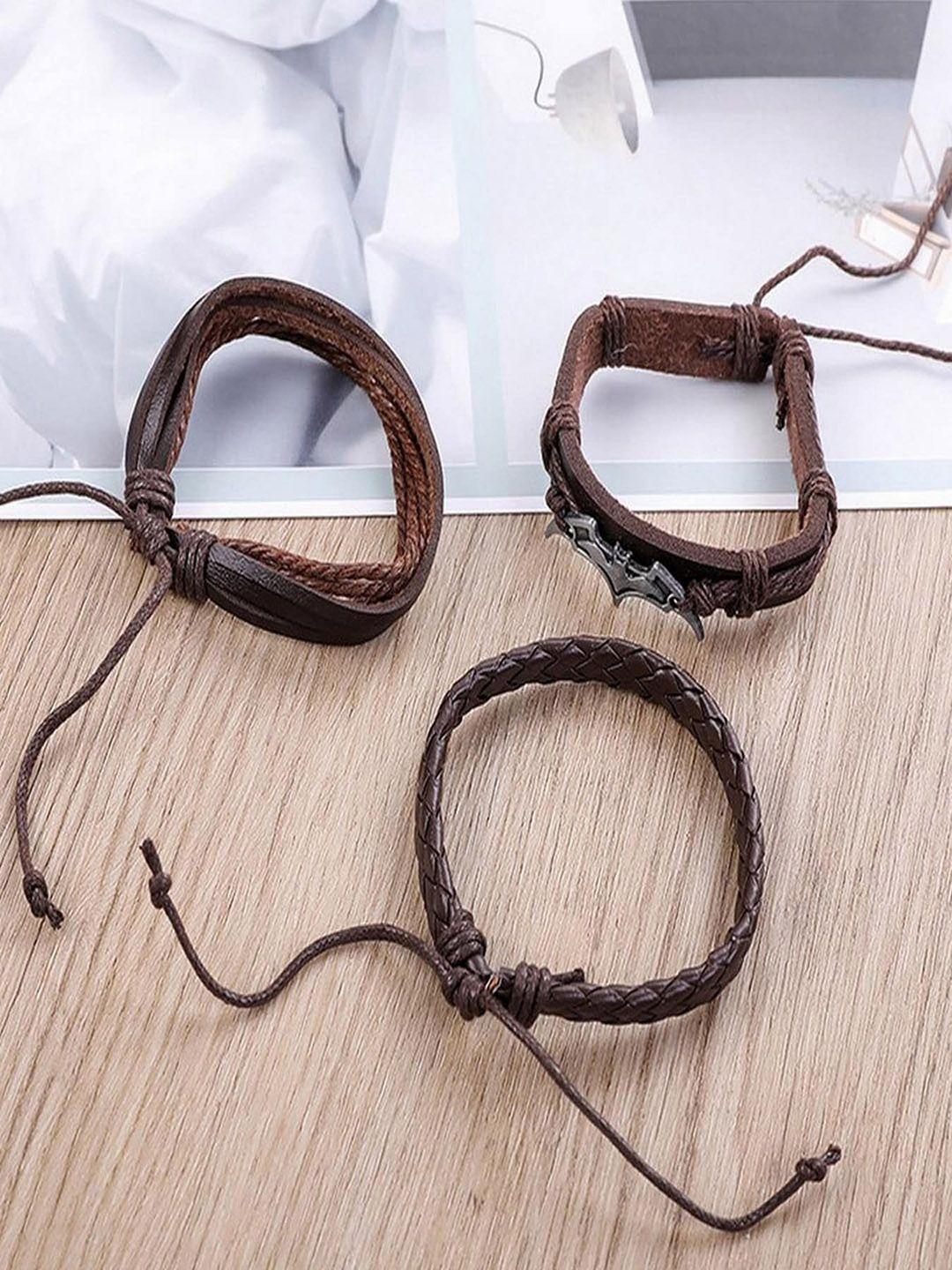 university trendz unisex pack of 3 brown leather multistrand bracelets