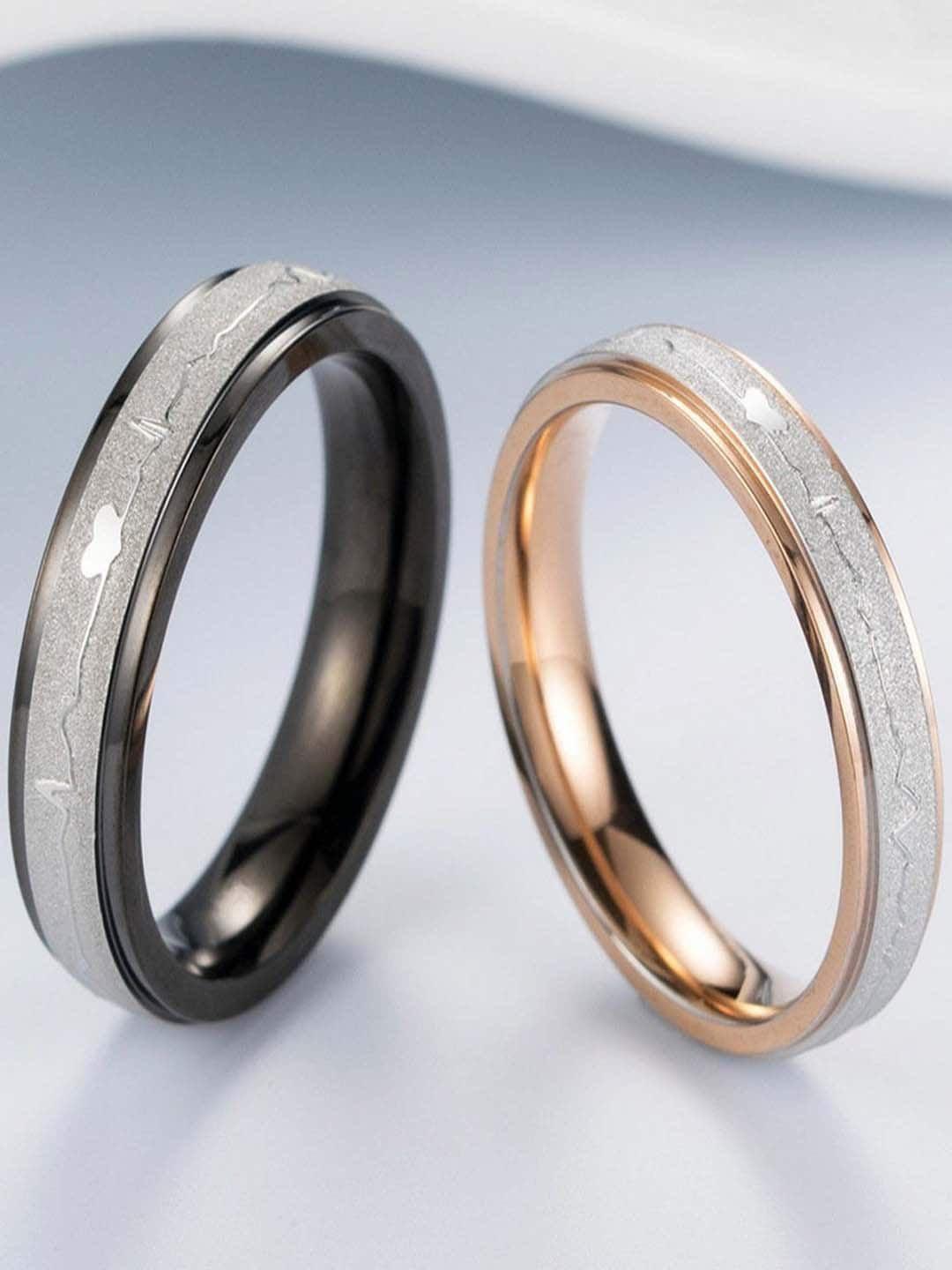 university trendz unisex rose gold & silver-plated stainless steel adjustable couple finger ring