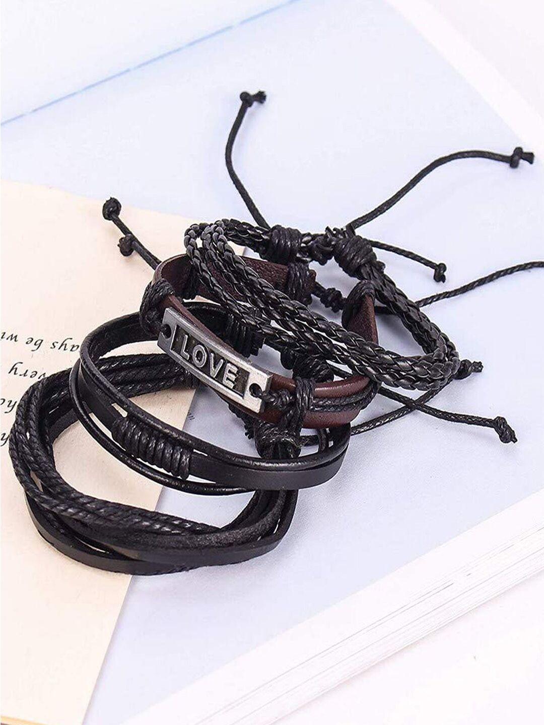 university trendz unisex set of 4 black leather multistrand bracelets
