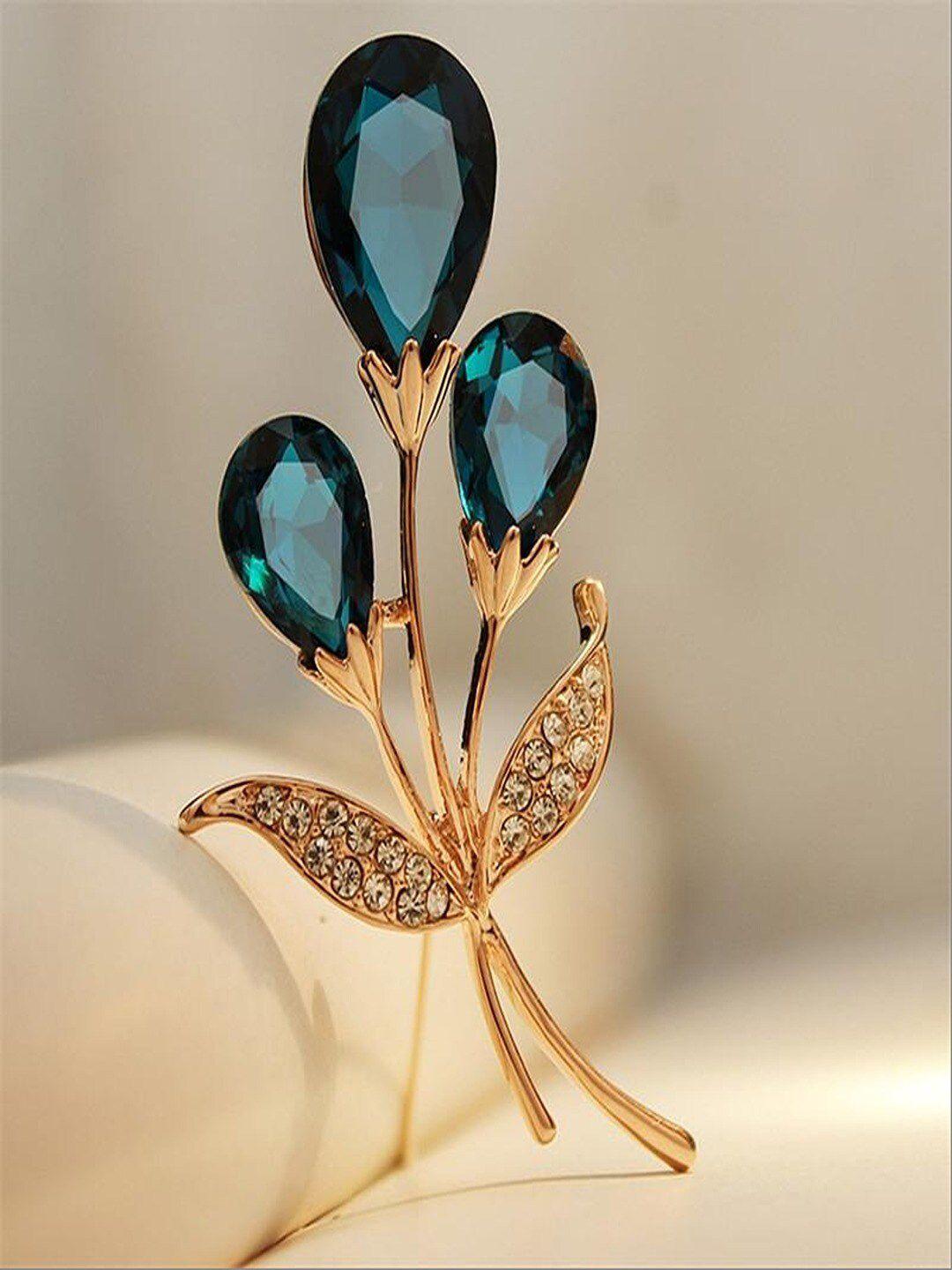 university trendz women gold-plated crystal studded floral-shaped brooch