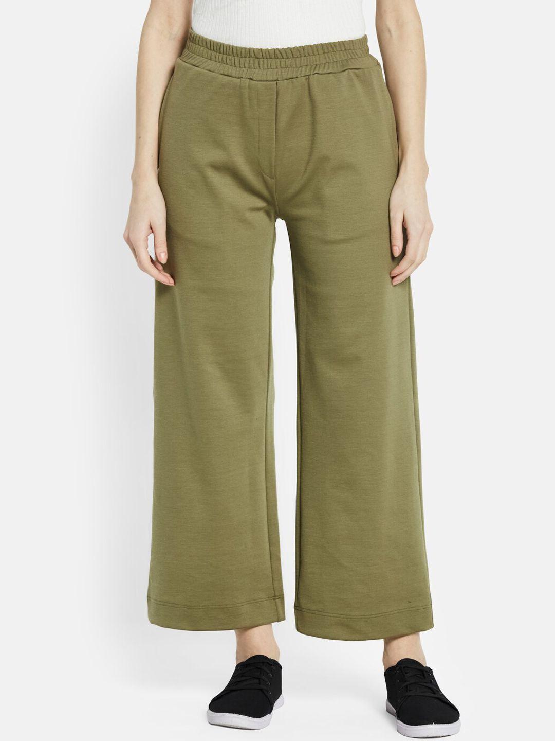 unmade women khaki relaxed straight leg loose fit easy wash trousers