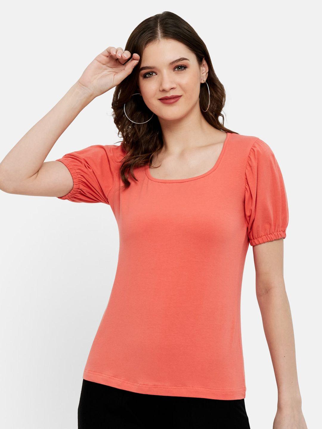 unmade women orange solid cotton top