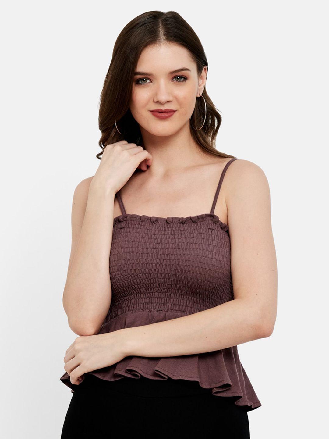 unmade brown smocked peplum top