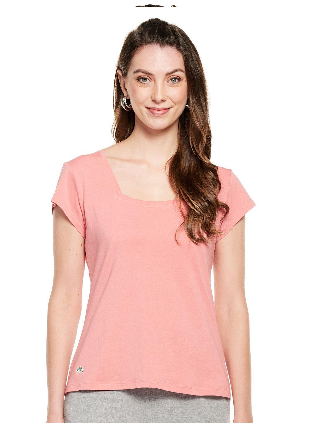 unmade woman pink square neck cotton short sleeves top