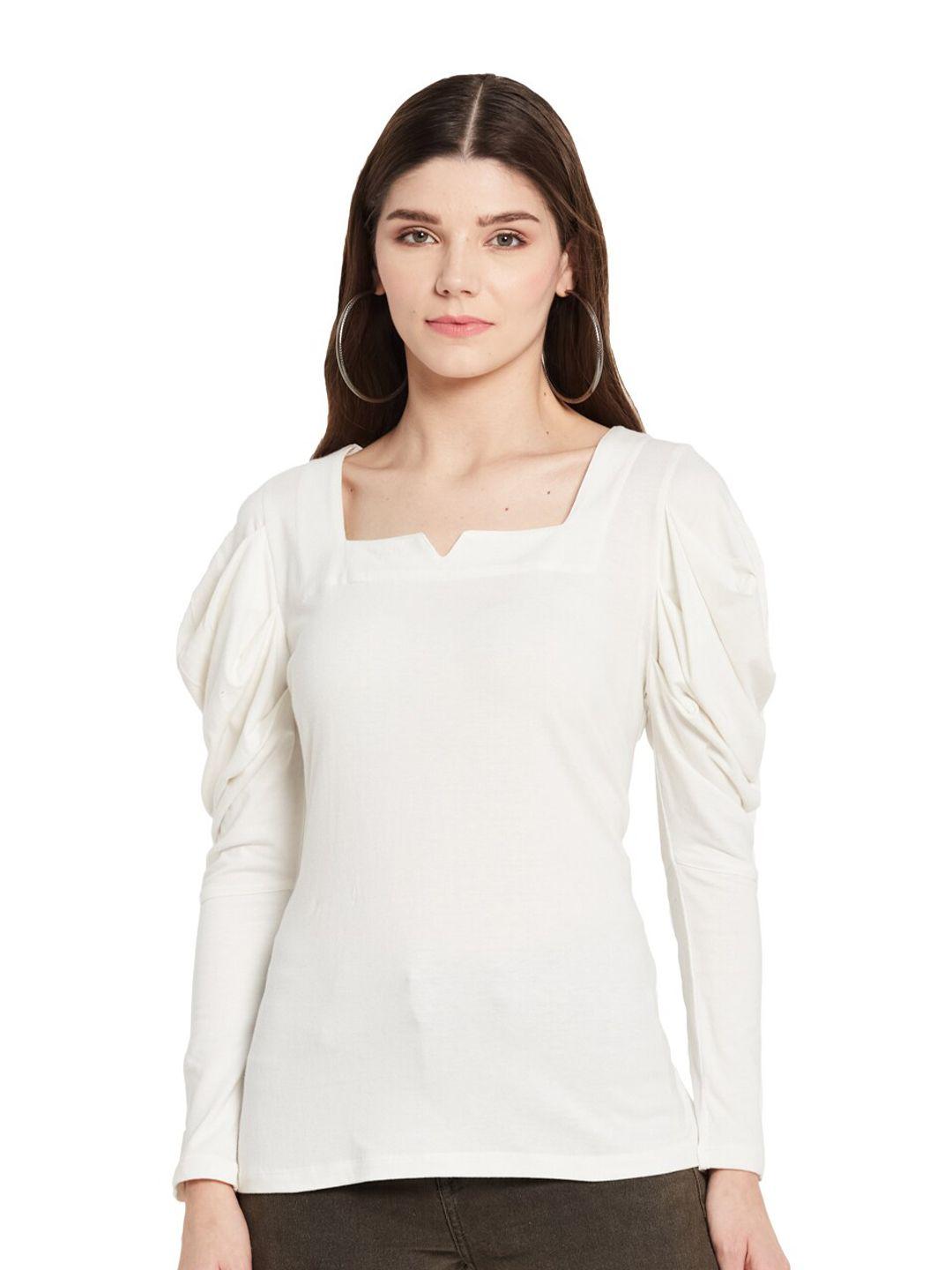 unmade women off white solid square neck puff sleeves top