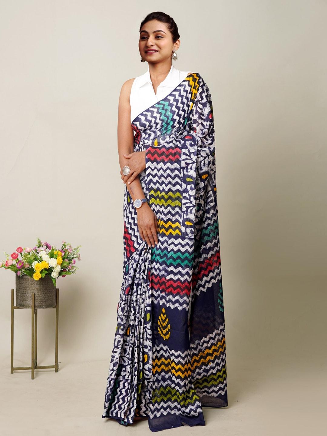 unnati silks batik mulmul cotton handloom block print saree