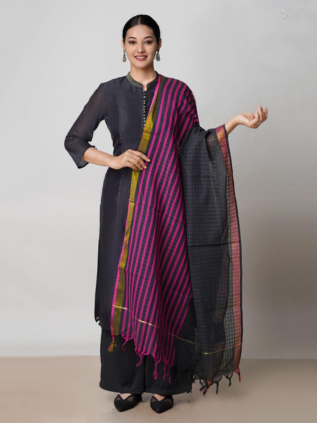 unnati silks black & magenta woven design pure cotton dupatta