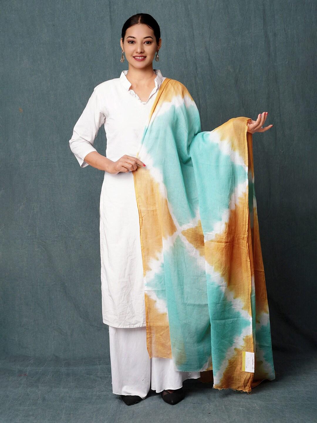 unnati silks blue & brown printed pure cotton tie and dye dupatta