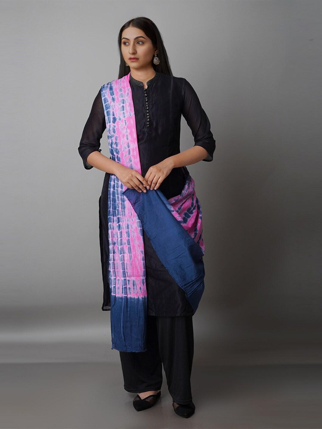 unnati silks blue & pink ombre dyed pure cotton shibori dupatta