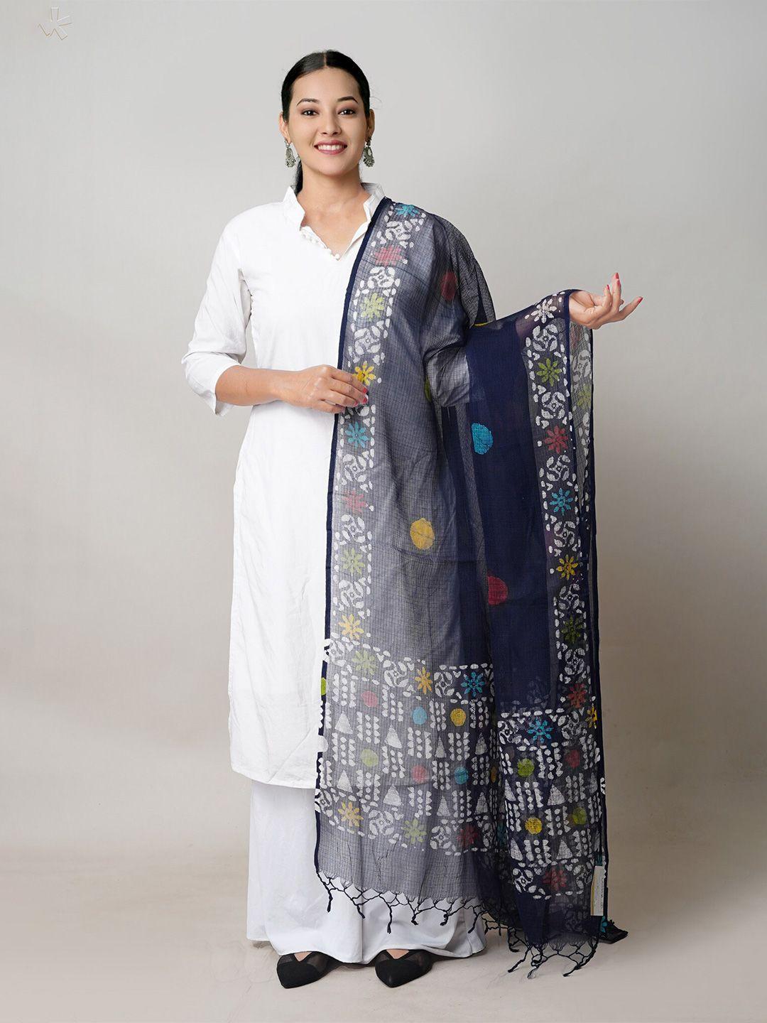 unnati silks blue ethnic motifs printed block print dupatta