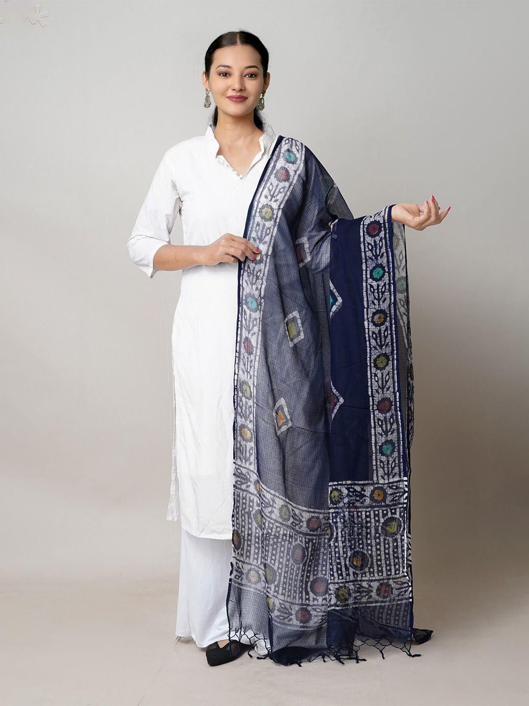 unnati silks blue ethnic motifs printed block print dupatta